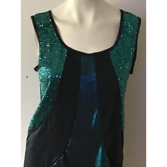 Weissman Dance Green/Black Sequined Dance Tank Top Blouse Wmns Sz Medium Adult - Picture 4 of 10